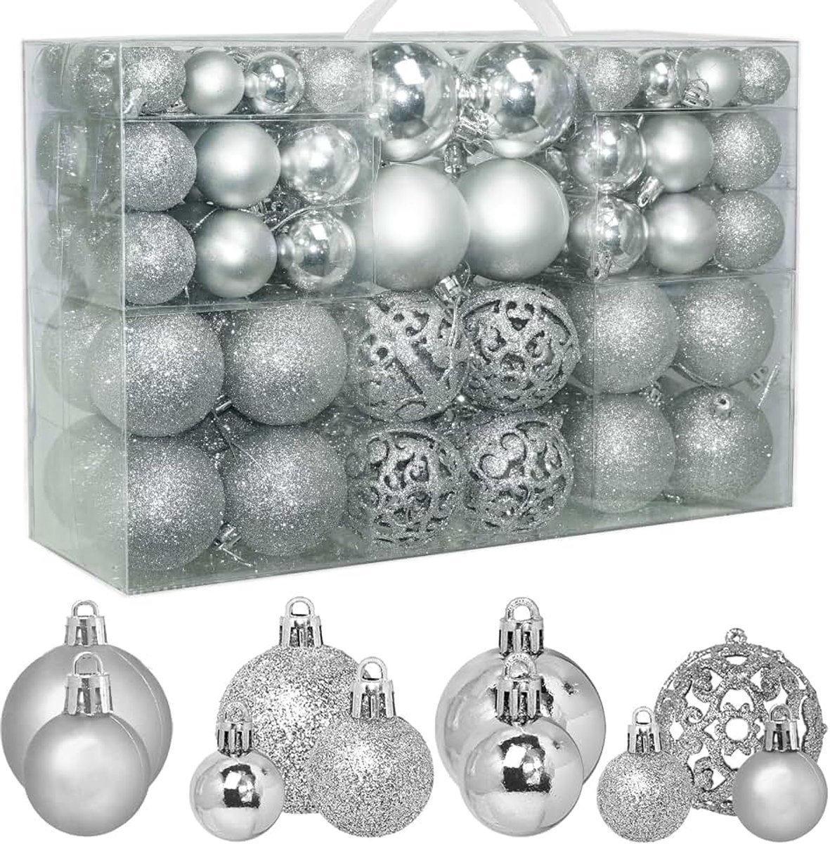 Kerstballen, Kerstboom Ballen Set, Decoratieve Hangende Ballen 3/4/6cm, Geschikt voor Xmas, Ramen, Kerstkransen, Kerstdecoraties Ornamenten, Zilver