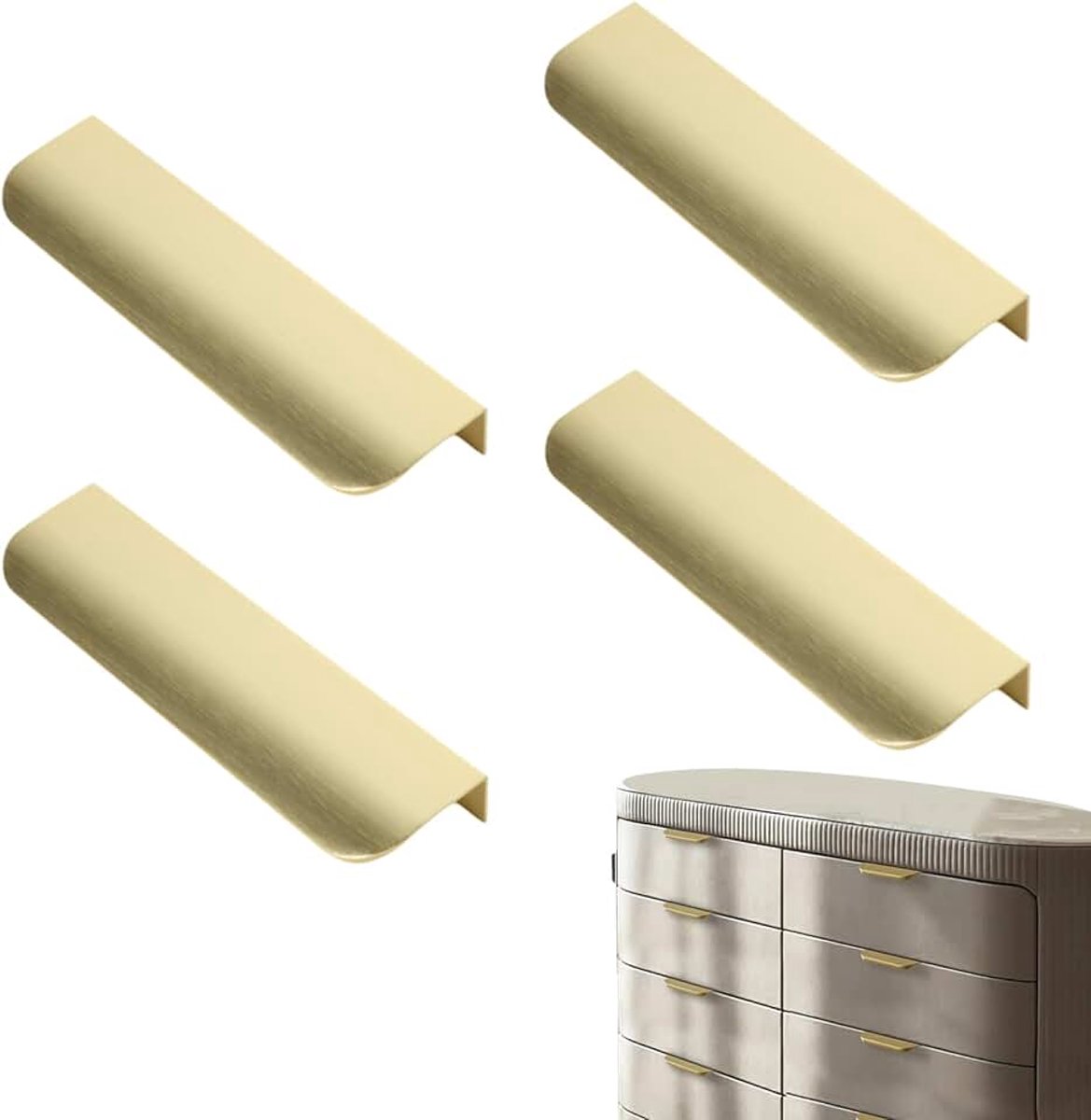 4 Stuks Verborgen Gouden Meubelgrepen – Geborsteld Aluminium Deurgrepen 80mm – Moderne Handgrepen voor Keukenkast, Kledingkast, Badkamer