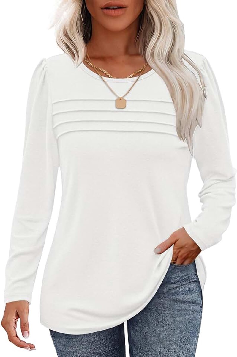 Damesshirt met lange mouwen, ronde hals, casual, losse trui, trendy, plooien, sweatshirt, herfst, winter, bovenstuk, blouse, tuniek, tops