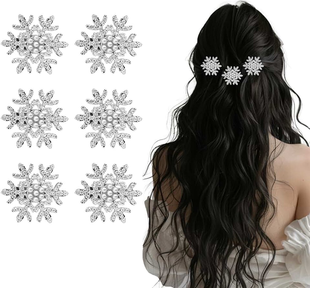 Haarsieraden, 6 stuks kerst sneeuwvlokken haarspeld strass-steentjes Kerstmis hoofdtooi kerst haaraccessoires voor dames meisjes, kerstcadeaus, verjaardagscadeau (A)
