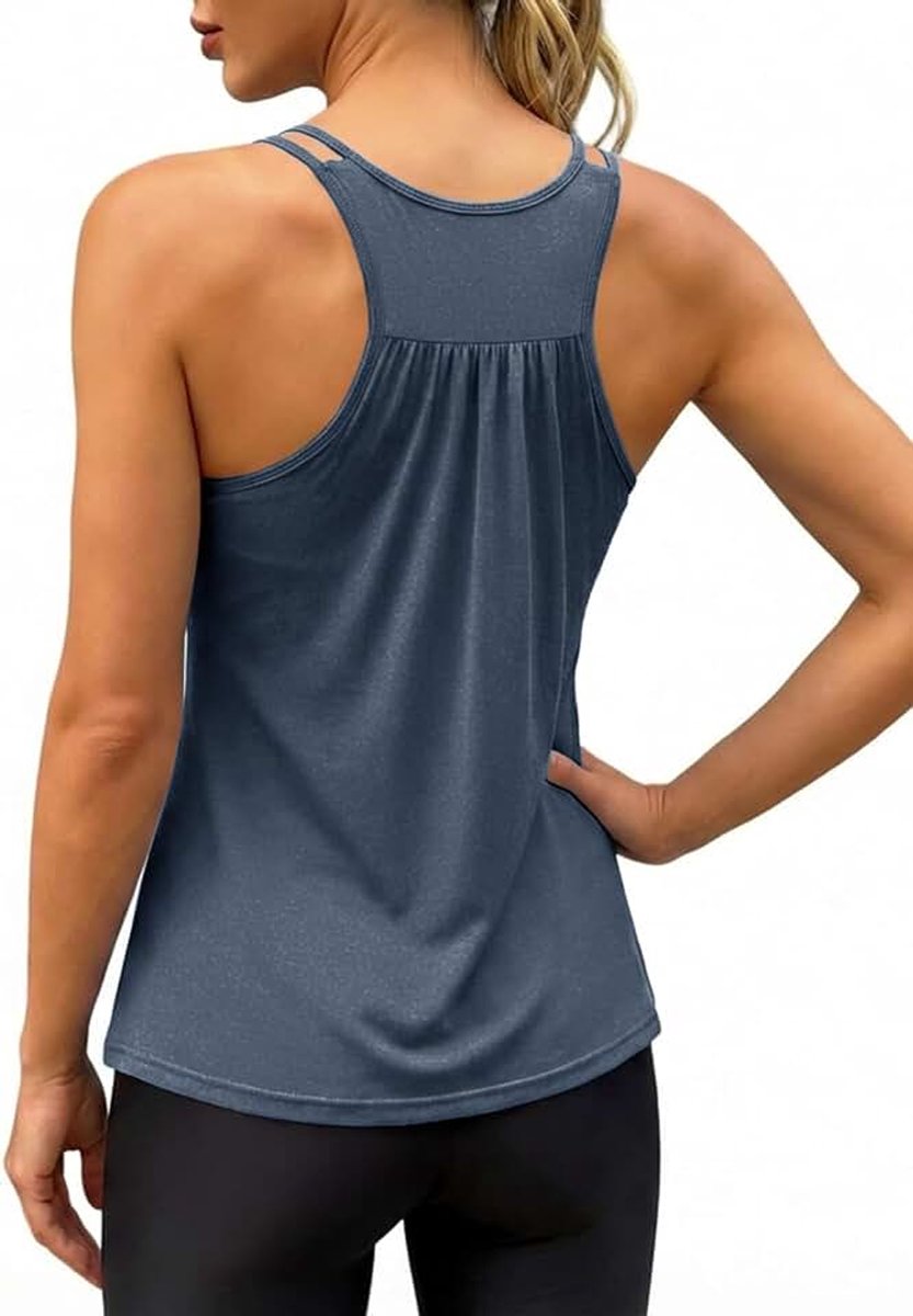 Dames workout tanktop mouwloos spaghettibandjes top met geïntegreerde beha sport yoga gym sportshirt