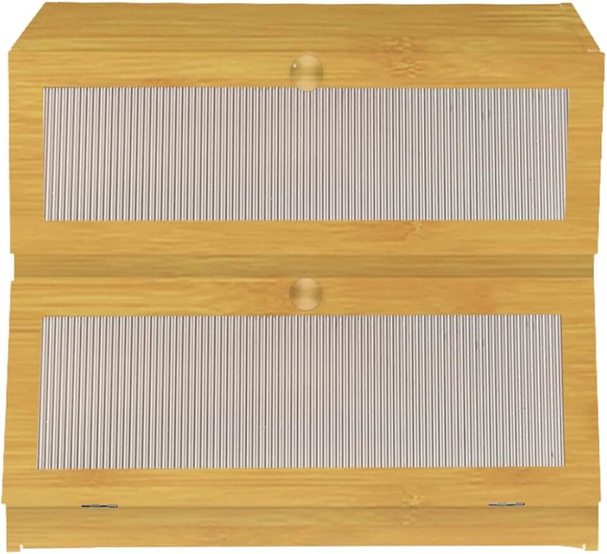 Broodtrommel van bamboe met twee legplanken, broodtrommel met snijplank, transparante openingen en ventilatiesleuven voor brood, roosterbrood, 40 x 33 x 25 cm, bamboe, originele kleur
