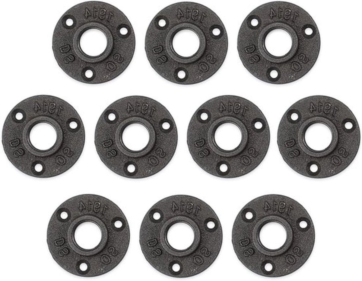 Zwarte Flens 10 Stuks 3/4" met 3 Gaten BSP - Metaal Draadflens voor Industrieel Gebruik, Meubels en DIY-projecten