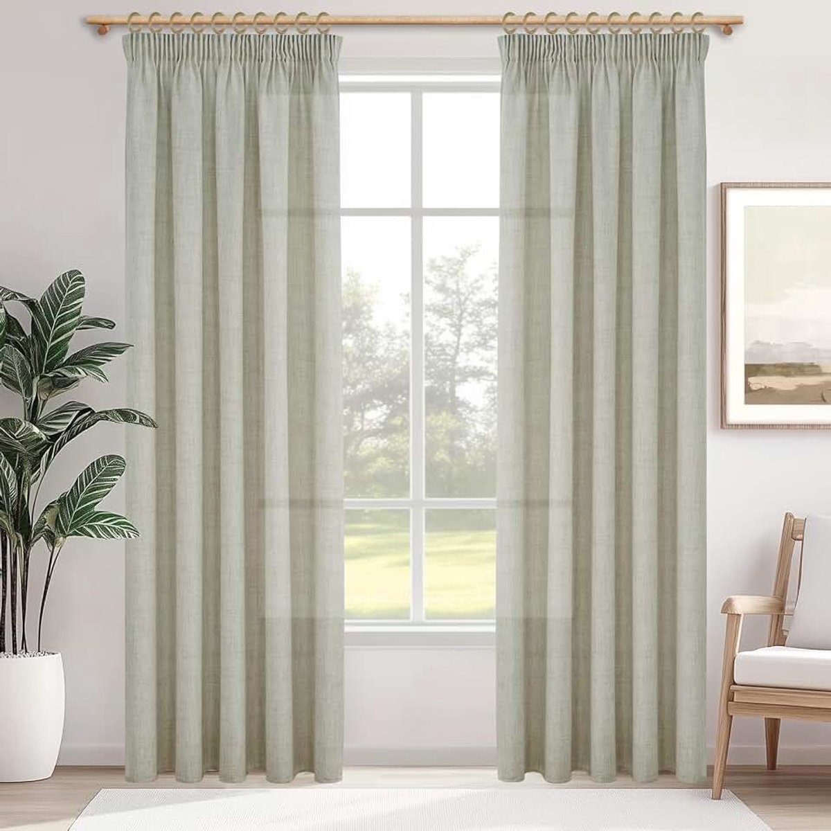 Gordijnen voor binnen, raamgordijnen voor slaapkamer, halftransparant, van natuurlijk linnen, plooiband, voor woonkamer, modern, eetkamer, 140 x 260 cm, 2 stuks