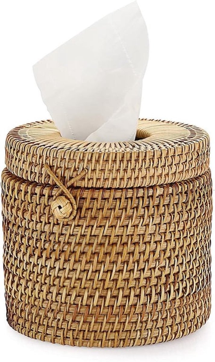 Tissue Cover Houder Rotan Decoratie Doos Opslag Servet Facial - Huis Kantoor Auto Hotel - Natuurlijk - 15 x 14 cm.