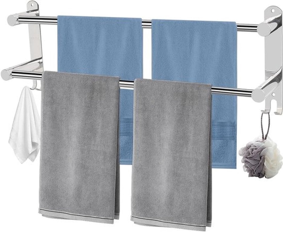 Wandhanddoekhouder voor badkamer met uittrekbare stang 43-75 cm, roestvrij staal, zonder boren, inclusief haak en ruimtebesparend ontwerp