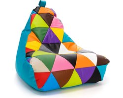 Patchwork poef - Zitzak zitting - Ontspannen zitten - Scheur- en vlekbestendig - 75x70x75cm - Turkoois