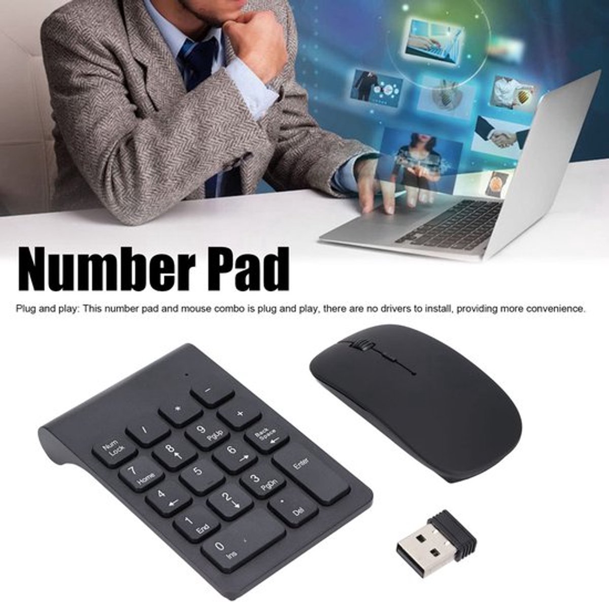 - Draadloze Muiscombinatie - 2,4 GHz - Plug-and-play - Draagbaar Formaat - Brede Compatibiliteit - 1200 Dpi - Geschikt voor Thuis en Kantoo..