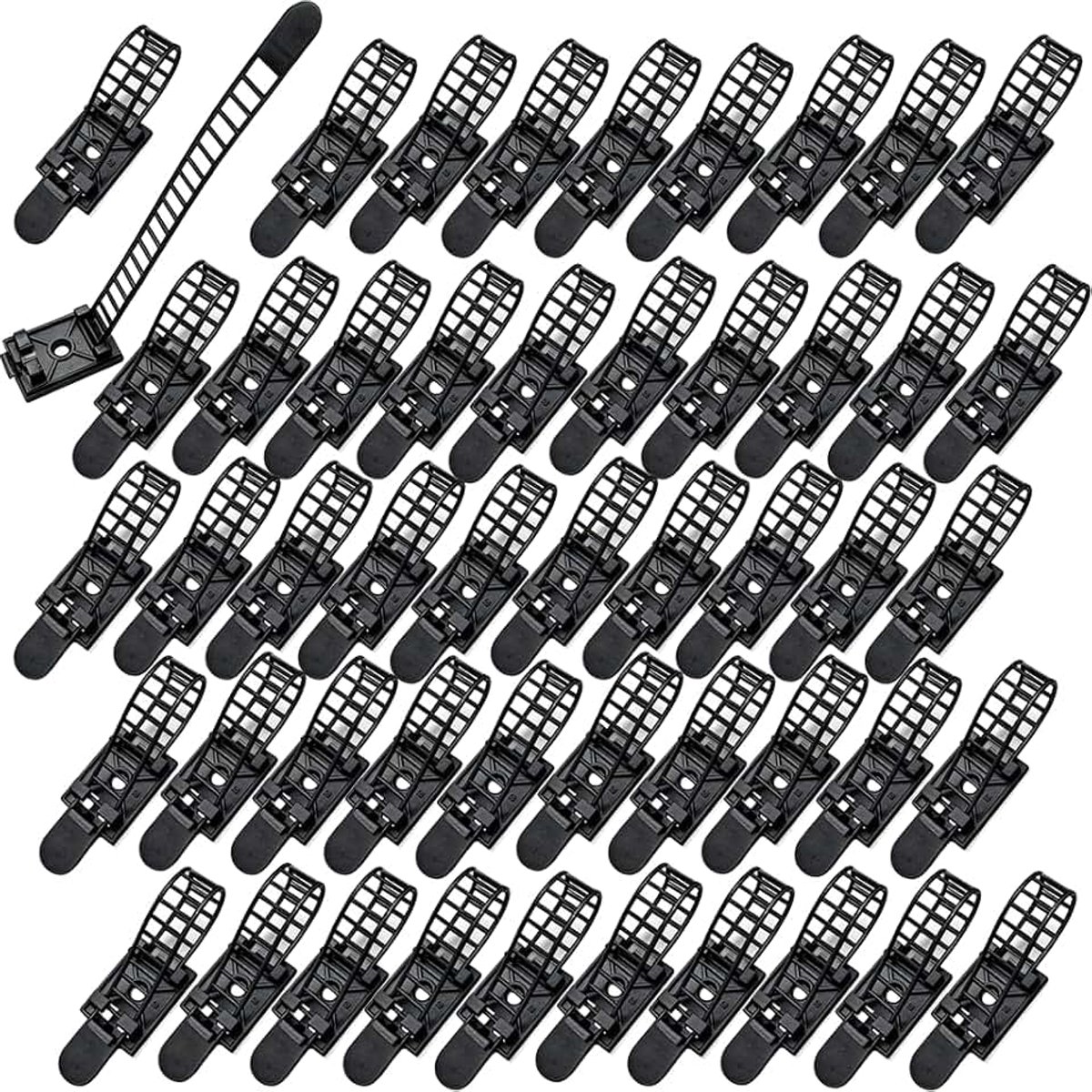 50 stuks kabelclips, zelfklevend, zwart, 18 x 94 mm, verstelbare kabelhouder, schroefbaar, kabelbevestiging voor bureau, muur, kabelklemmen, kabelbeheerset