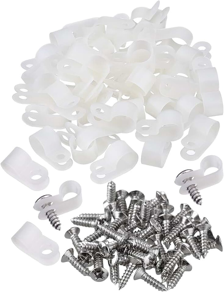 Kabelclips, wit, 1/4 inch