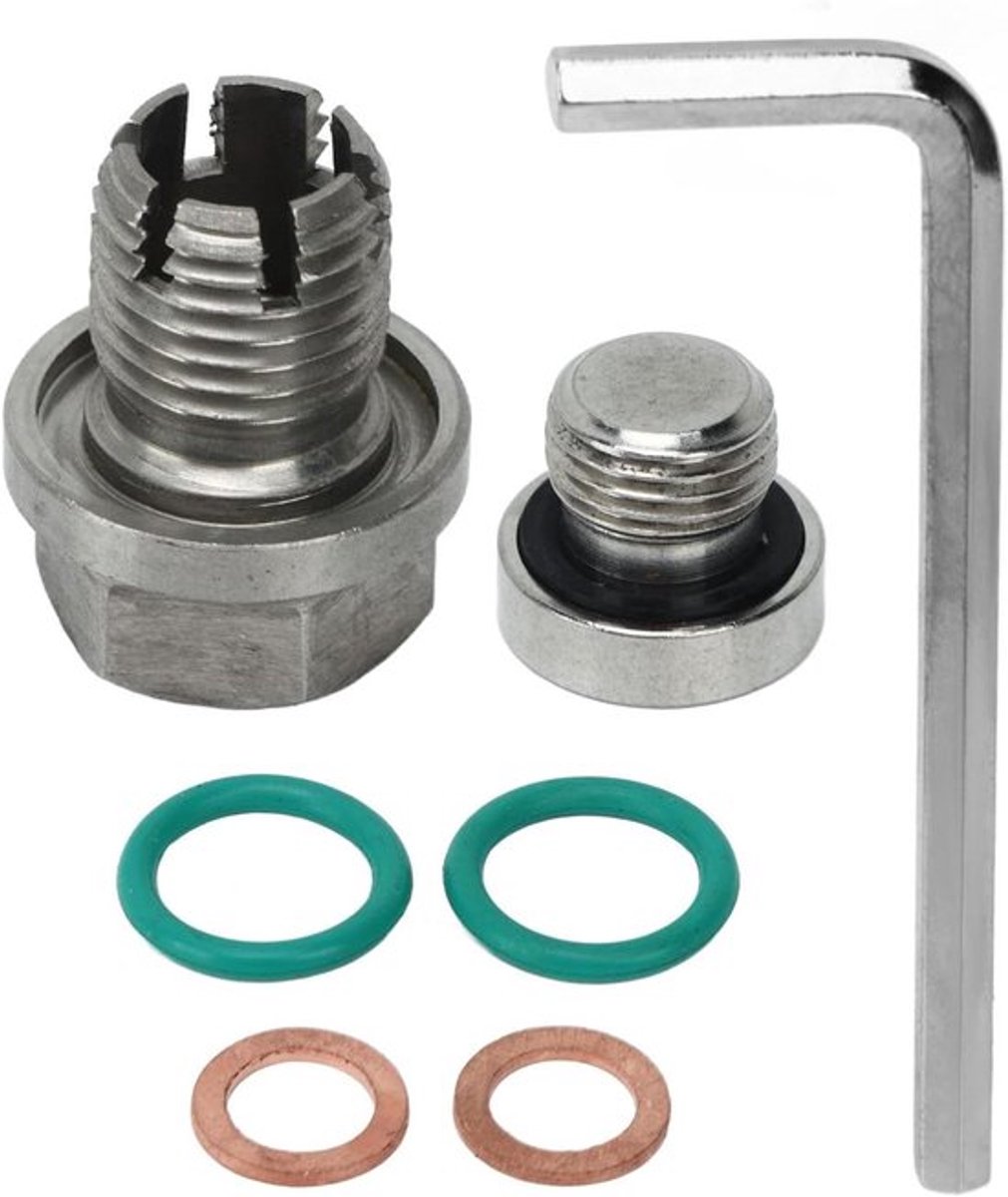 Motorolieaftapplug voor zelftappende oliepanschroefdraadreparatiesets - Roestvrijstaal - Extra Grote Piggyback - Met Inbussleutel - O-ringpakking - M12.1-1.5x15mm.