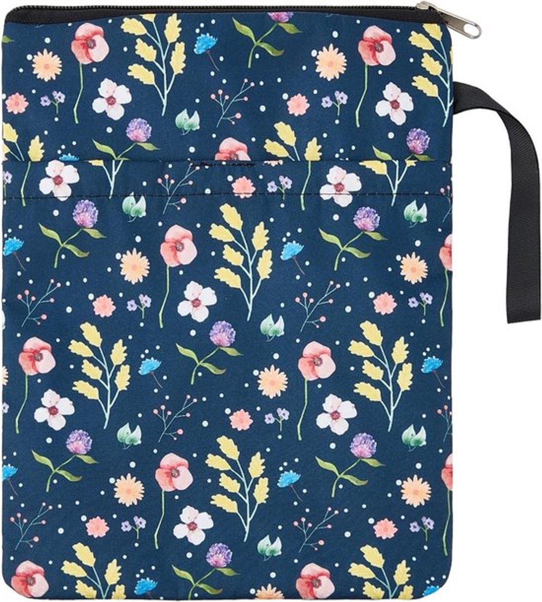 Paarse bloemen boekhoes met rits en voorvak, waterdichte handvat, stoffen doek leerboek cover - herbruikbare beschermhoes voor volwassenen