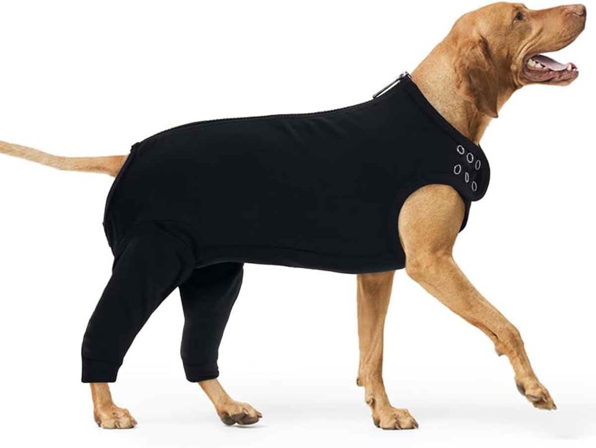 Hondenbodysuit, XXXL Hondenonesie, zachte chirurgische pakken voor vrouwelijke honden na operatie, lichaamspak, ademend beenondersteuning, bretels, beenwondbedekking (zwart, 3XL)