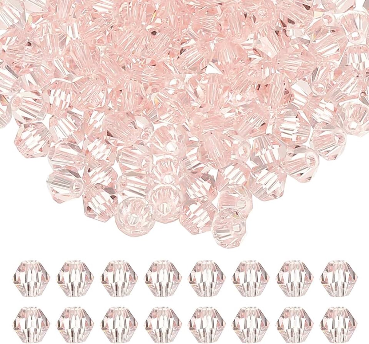 Kralen, 600 stuks glazen facetgeslepen bicone kralen, losse afstandskralen voor het maken van sieraden, armband, ketting, oorbellen, windgong ambacht, roze