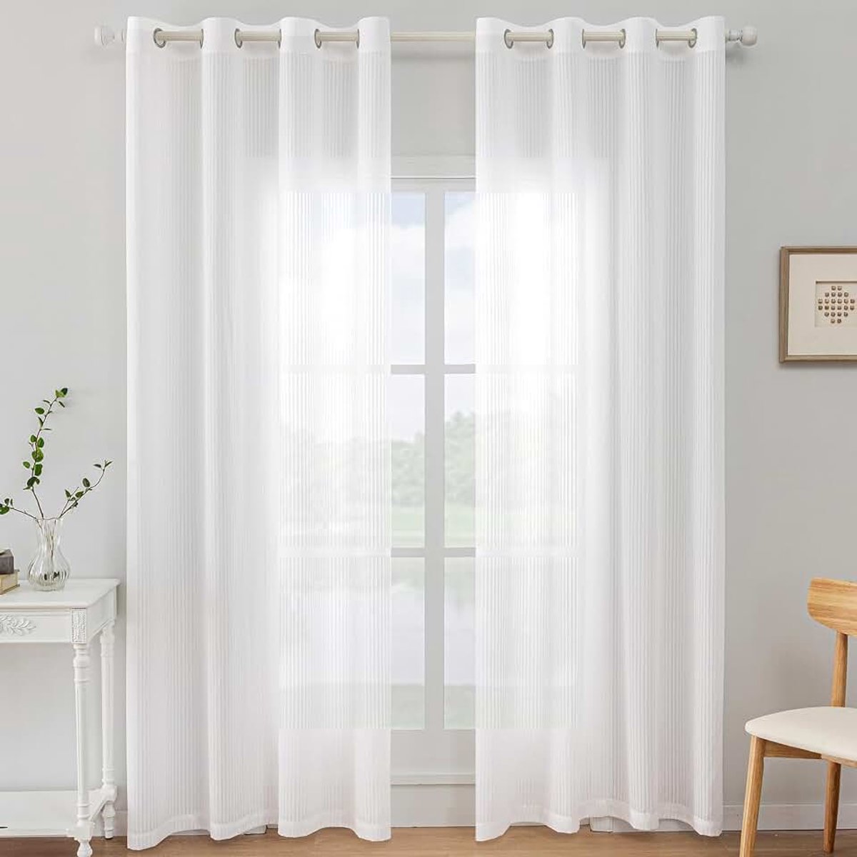 Gordijn Set van 2, 140x260cm, Binnengordijnen Moderne Woonkamer Gordijnen, Transparant Eyelet Gordijn, Keuken Balkon Raamgordijnen, Wit