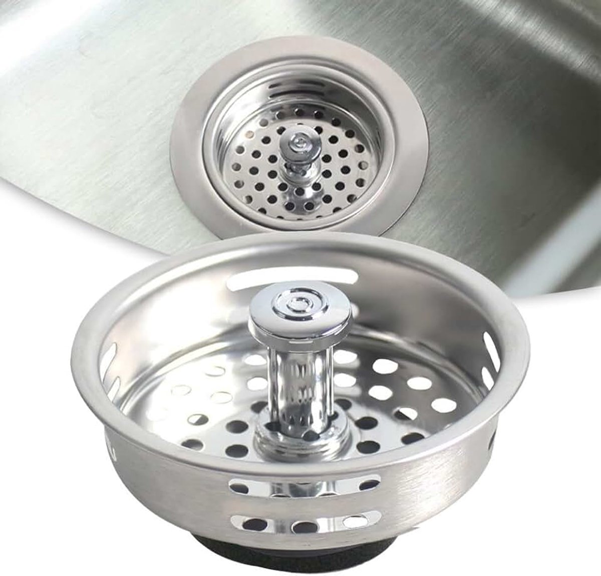 85mm Aanrecht Plugs, RVS Aanrecht Mand Zeef Afvoer Stop met Wasmachine Gootsteen Afvoerfilter voor Keuken Stekkers Badkamer