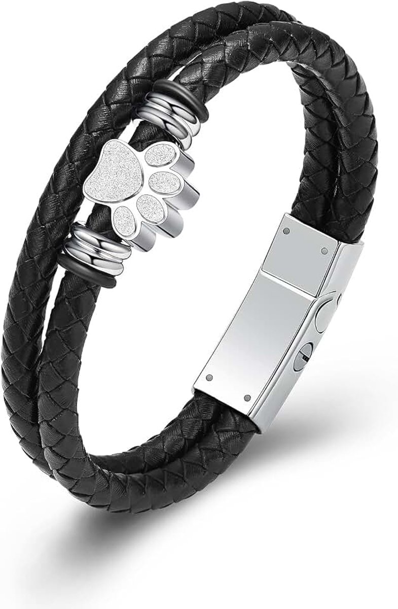 – hondenpoot urn-armband voor as, gevlochten lederen crematiearmband, urn-sieraad voor hond of kat, gedenkarmband, aandenken