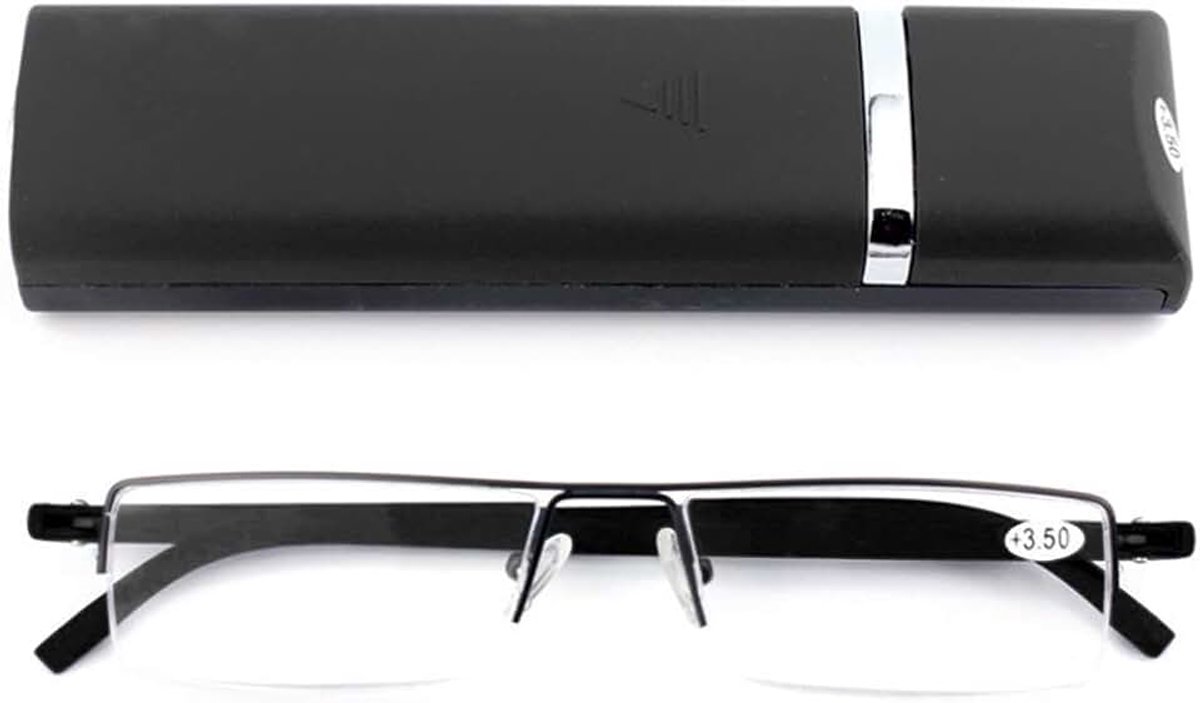 Ultralichte TR90 leesbril voor dames en heren, klassieke metalen zichthulp, halve bril, smalle stijl, leeshulp met etui en brillenpoetsdoek