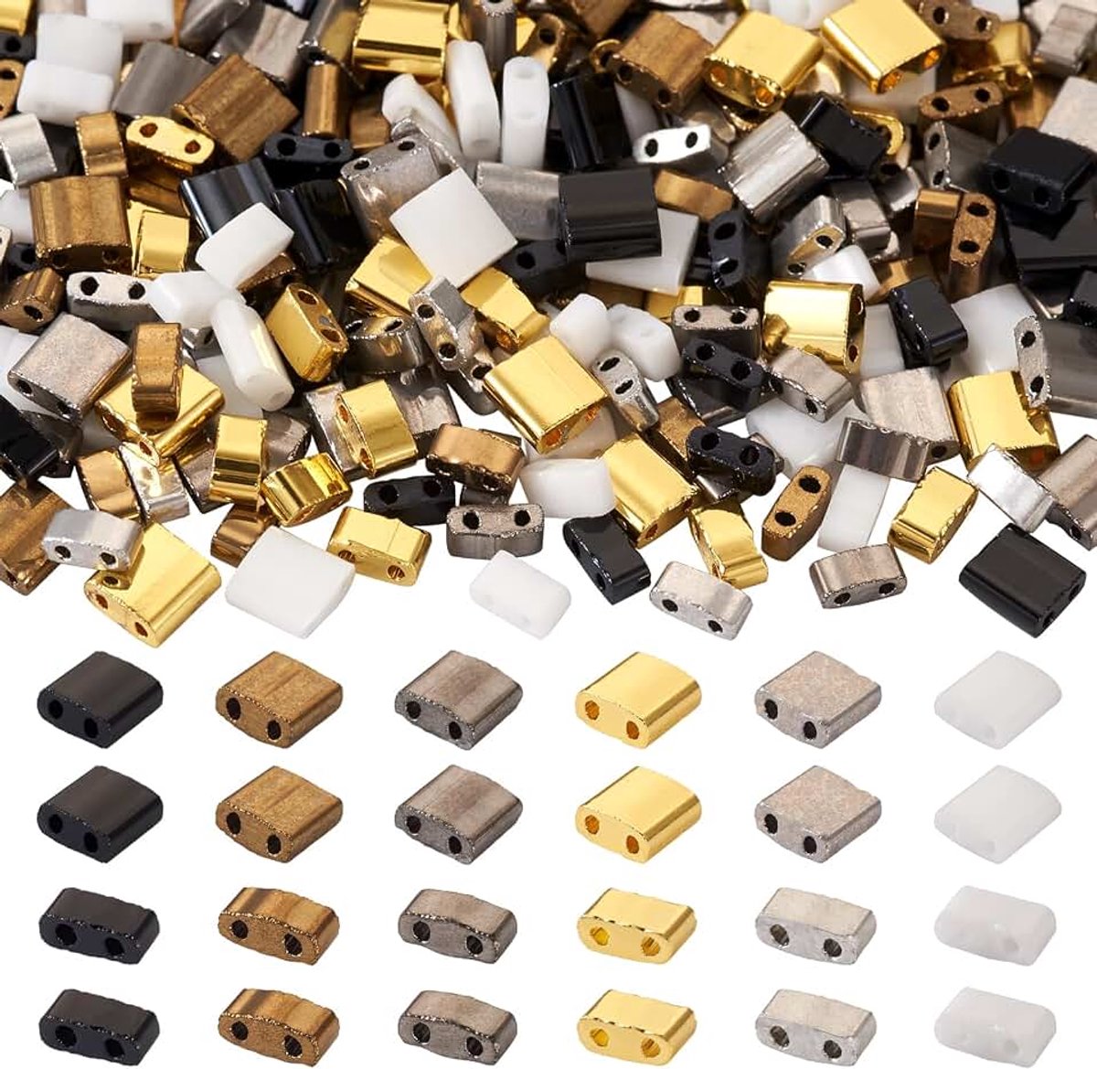 360 stuks glazen rocailles, Tila-kralen, 2 gaten, afstandskralen, rechthoekige platte dragerkralen voor het maken van meerdere strengen, armbanden, kettingen, sieraden maken