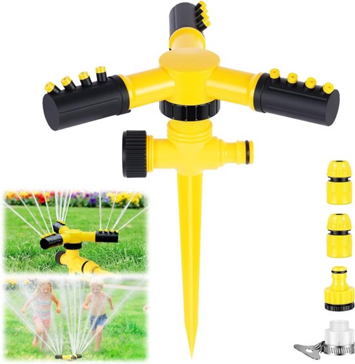 360° Draaibare Tuinsproeier met 3 Armen en 12 Nozzles, Ideaal voor Tuin en Gazon, Bereik tot 10 m