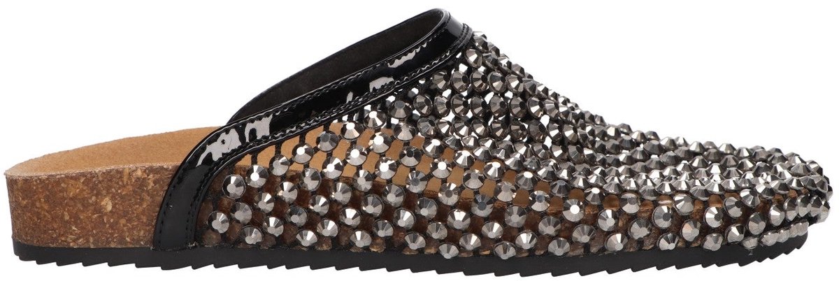 La Strada Slipper Met Steentjes Zwart Zilver Textiel - Damesschoenen - Maat - 38