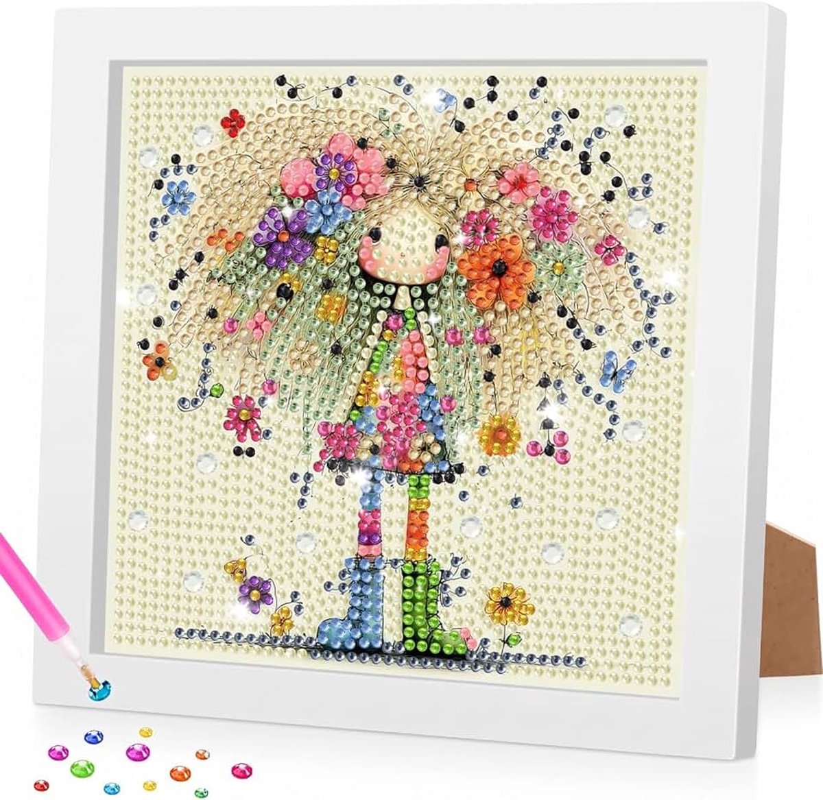 Diamond Painting voor meisjes, met lijst, 5D doe-het-zelf diamantschilderij, afbeeldingen voor volwassenen, creatieve knutselset, cadeau voor meisjes van 5-14 jaar, woondecoratie voor