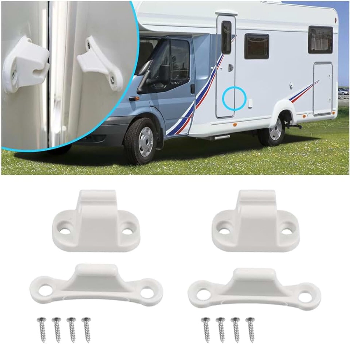 2 stuks deurhouders kit voor campers, caravandeuren, deurhouder met schroeven, slothouder voor camper, caravan, deurhouder, deurkluis, vangstop voor camper of camper
