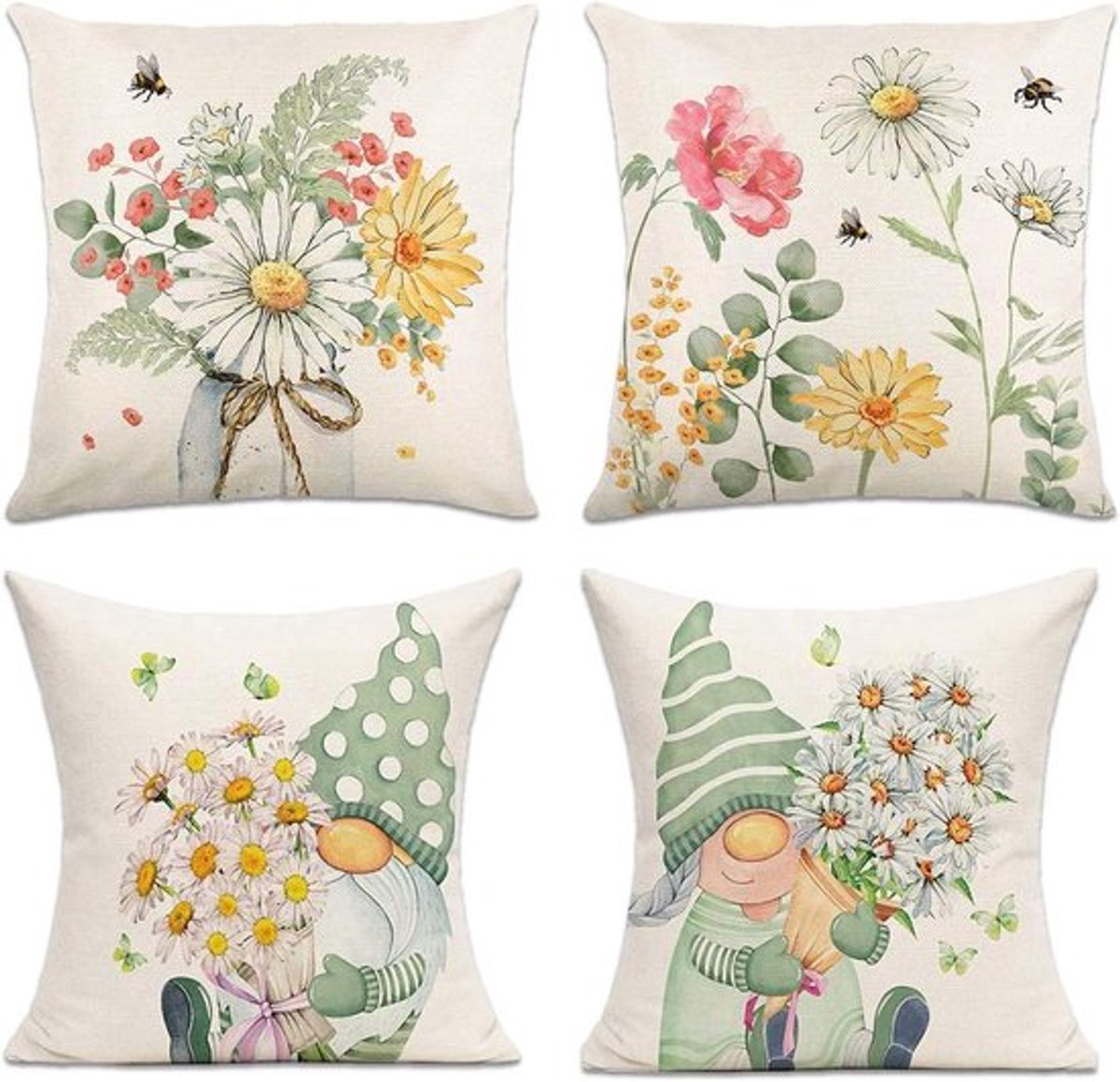 Kussenhoezen met Tropisch Bladeren Patroon - Decoratief Kussen voor Bank, Terras en Tuin - Set van 4