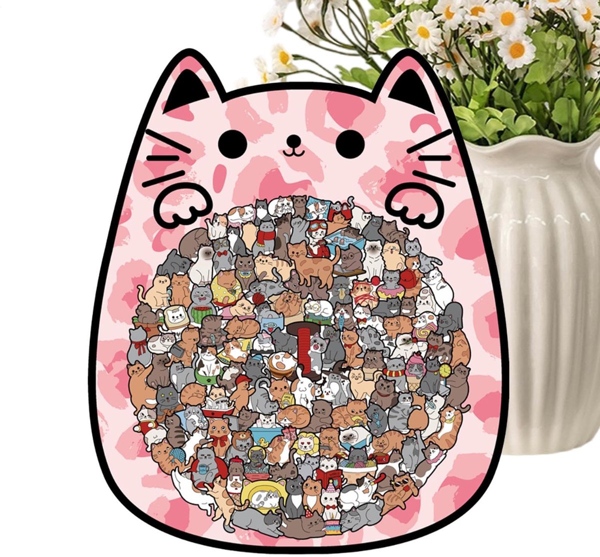 Namajunas - Houten puzzel - Schattige katten puzzel - Ontspanning - De perfecte decoratie - Kleurrijke houten puzzel in de vorm van een kat - Geschikt voor jong en oud - Een geweldig cadeau-idee - Bouw speelgoed