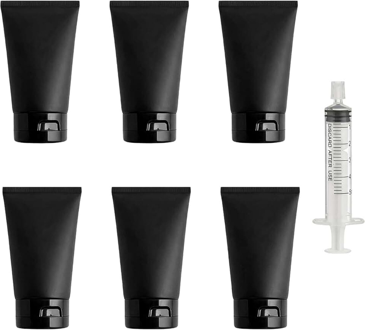 6ST 150ml 5oz Zwarte Plastic Reisflessen Hervulbaar Lekvrij Knijpbuisjes met Flip Top Dop voor Shampoo Lotion Toiletartikelen Cosmetische Make-Up Monster Opslag