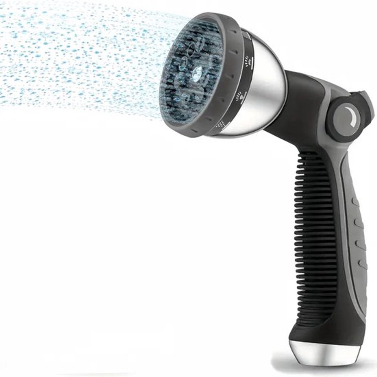 Hogedrukwaterpistool, rubbergecoat, duurzaam duimdrukbaar tuinwaterpistool, 10-functie tuinautowaswaterpistool (grijs-zwart)