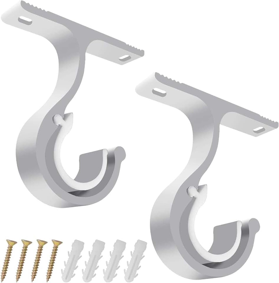 Gordijnstanghouder, 2 stuks, metaal, gordijnstanghouder, wandhouder, douchegordijnstang, accessoires voor gordijnen, kledingstang, douchestang (wit)