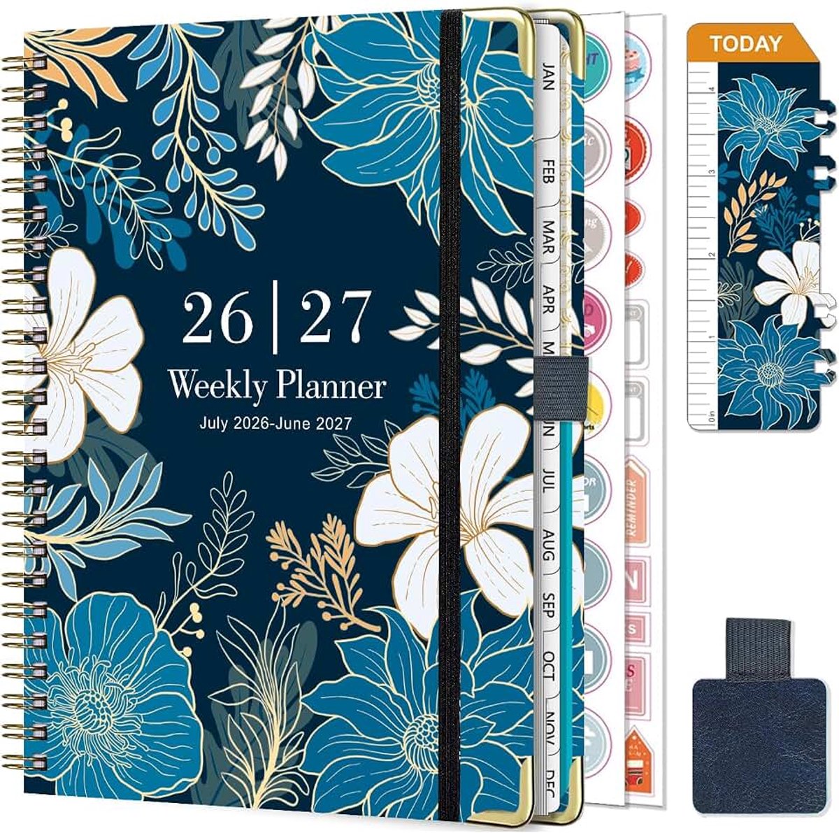 Weekplanner 2025, spiraalbinding, schoolagenda, A5, januari tot december 2025, 12 maanden, planner met Zelfklevende pennenlus, liniaal, bladwijzers en stickers