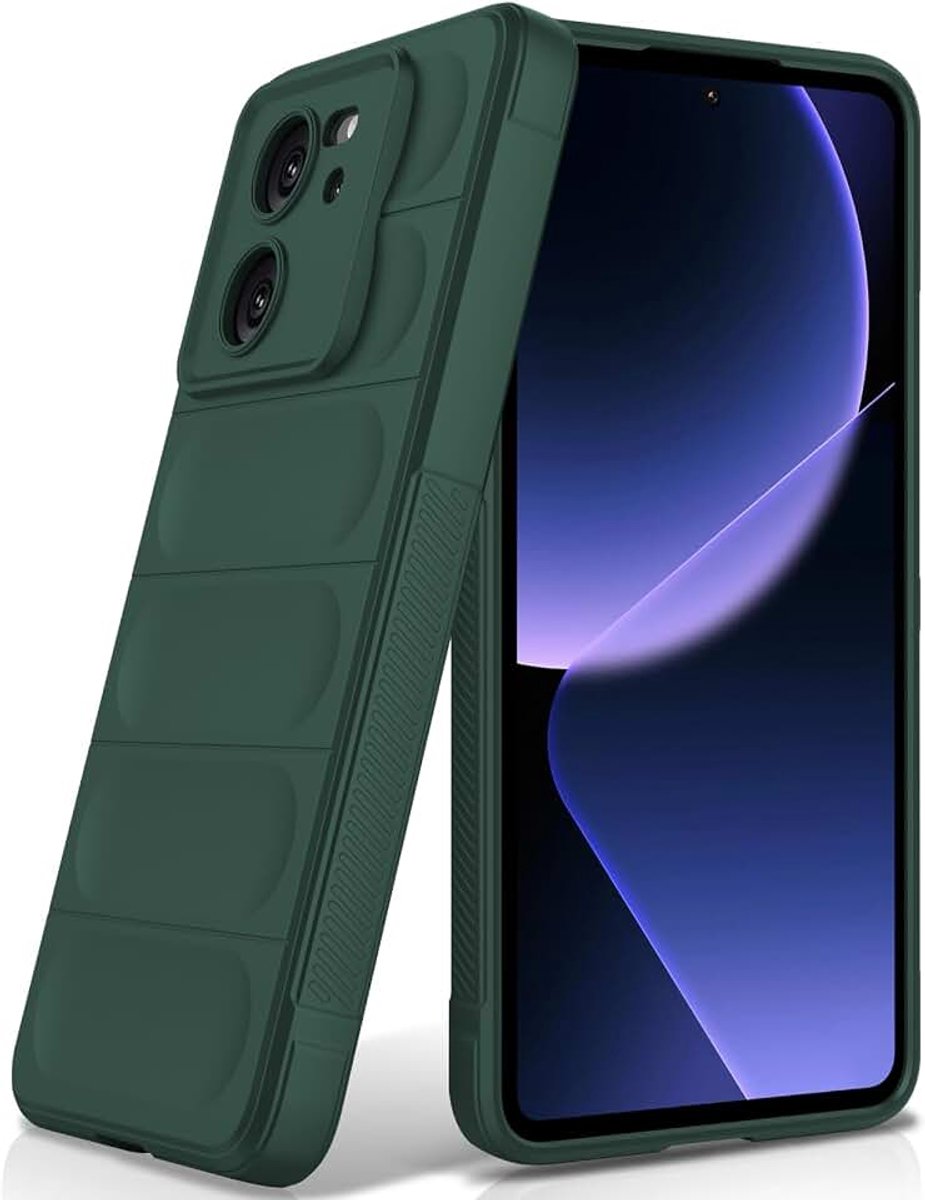 Hoesje voor Xiaomi 13T / Xiaomi 13T Pro, Anti-val Airbag Ontwerp Siliconen Case, Schokbestendige Beschermhoes met Microvezel Voering, Groen