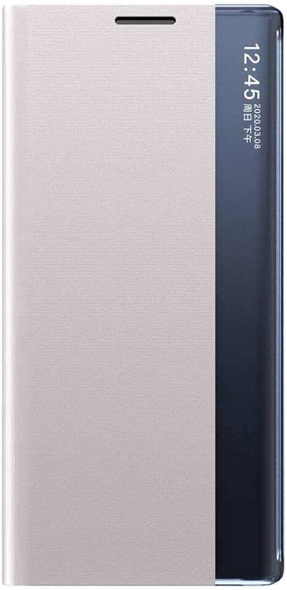 Beschermhoes voor Samsung Galaxy S21 5G, Prime beschermhoes van PU-leer, klapdeksel met transparante weergave, flip smart view case cover met inklapbare standaard, zilverkleurig