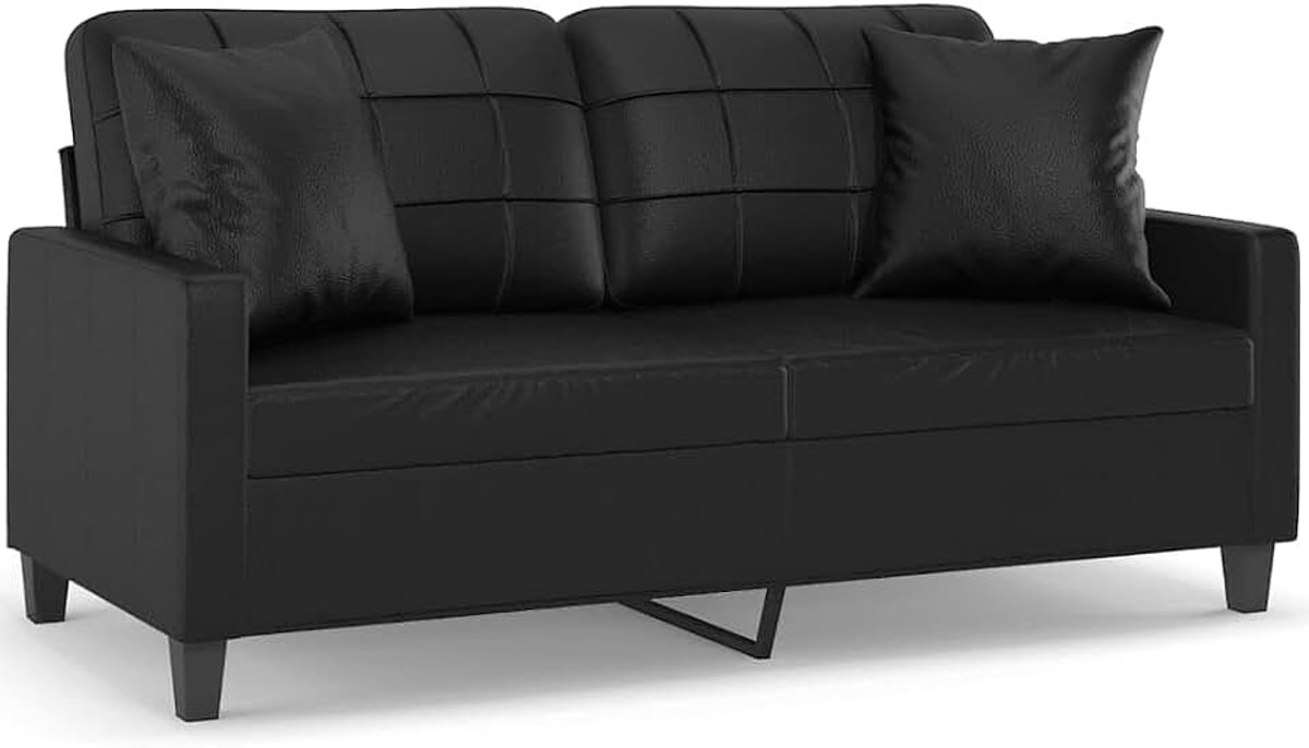 2-zitsbank met sierkussen, zwart, 140 cm, kunstleer, woonkamerbank, kantoorbank, slaapkamerbank, loungebank voor woonkamer, slaapkamer, logeerkamer