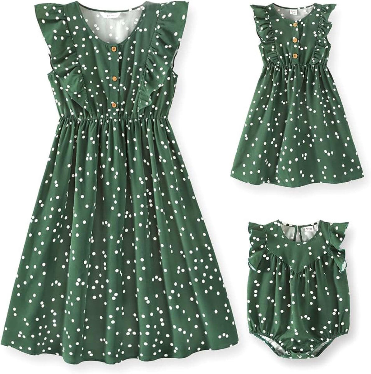 Jurken outfits ruches fladdermouwen polka dot patroon vakantiejurken