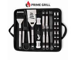 Prime Grill BBQ accesoires set – 30-delige BBQ set – Roestvrij staal - Kamado BBQ gereedschapsset – Inclusief BBQ tang en borstel