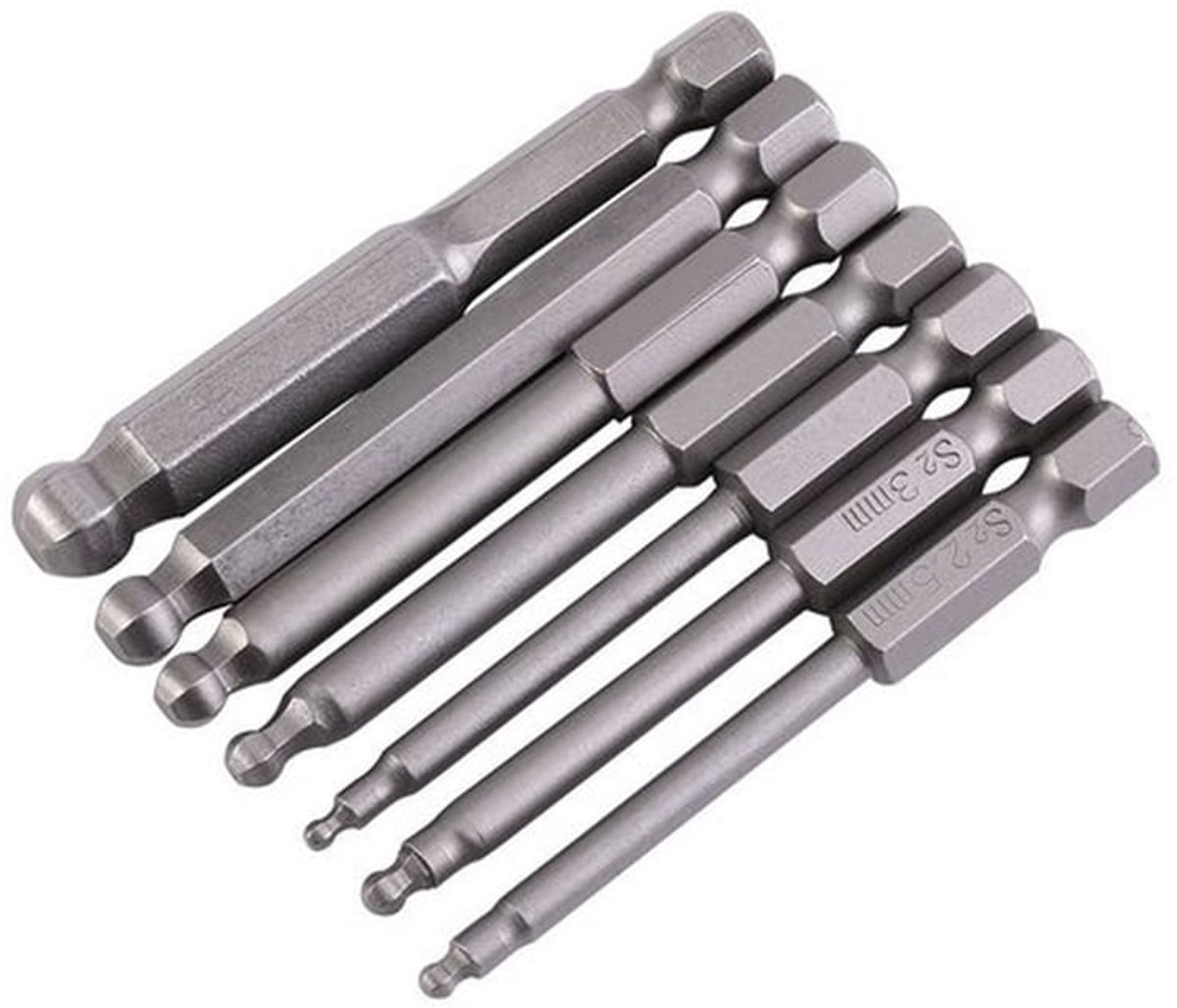 7Pcs Ball Head Schroevendraaierset - 1/4 Inch Hex Shank - Magnetisch en Precisie - 65mm Lengte - Geschikt voor Diverse Schroeven - Set va