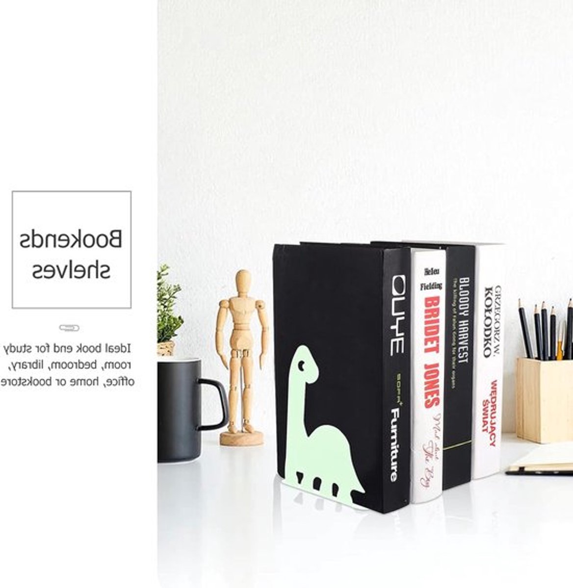 Metalen boeksteunen in dierenvorm voor kinderen - Lichtgroene boekenhouders voor schoolboeken, albums en decoratie