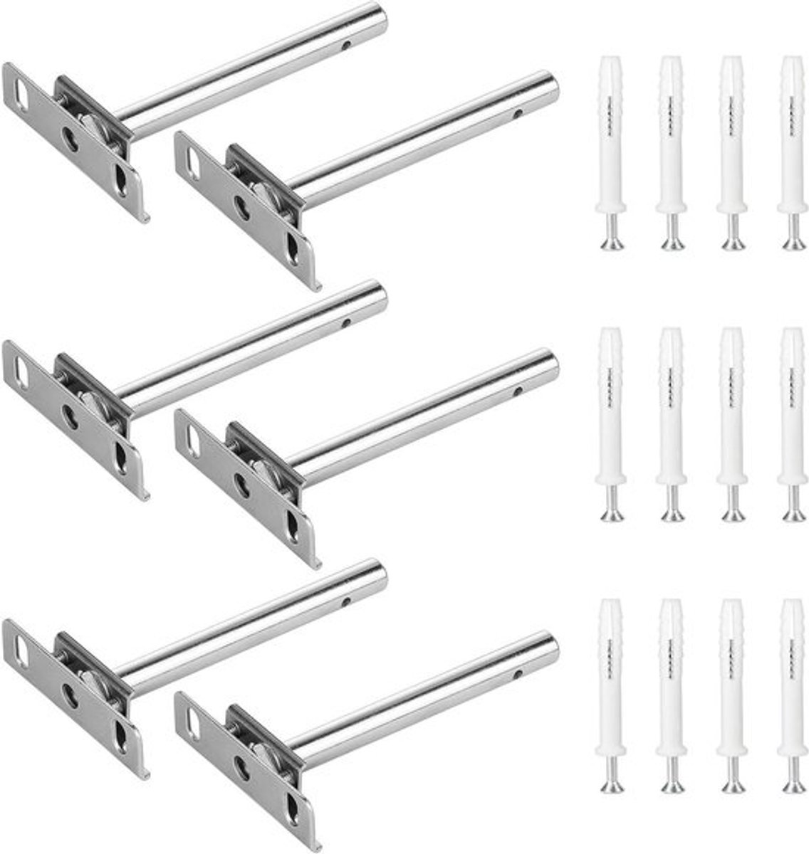 Verstelbare rekbeugel 6 stuks | Plankdrager 12,7 cm | Wandrekbeugel van vernikkeld ijzer | Montageschroeven inclusief | Wandmontage kastrekdrager.