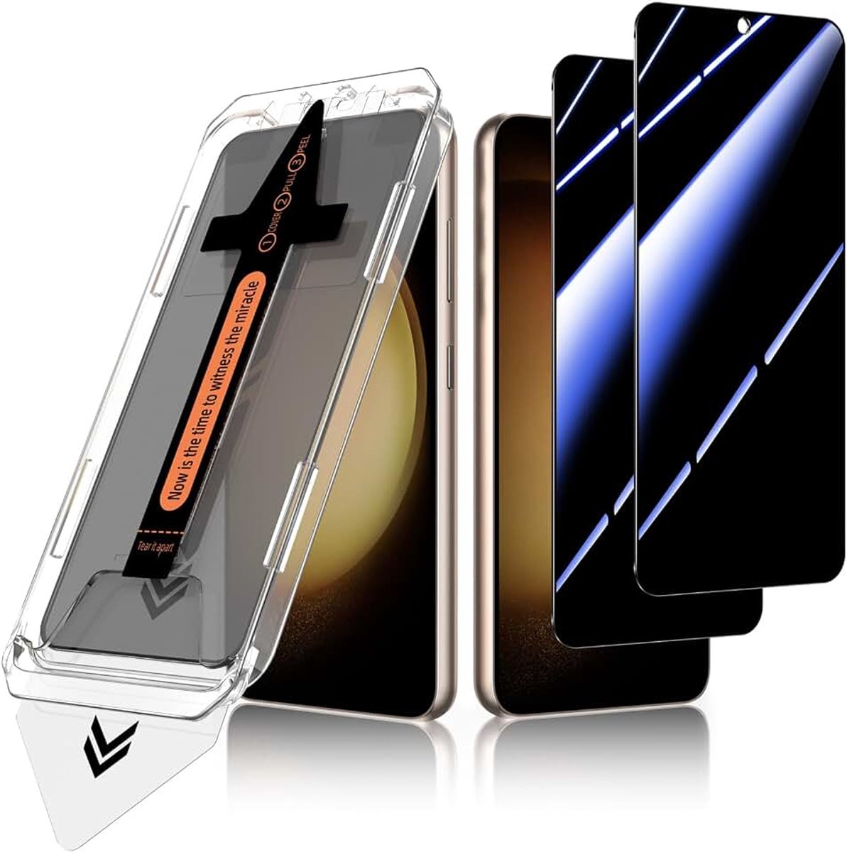 Inkijkbescherming voor Samsung Galaxy S23, pantserbescherming, glas, privacy-beschermfolie, displaybeschermfolie, anti-spy 10H-hardheid, folie, beschermglas, auto-stofverwijdering, zonder