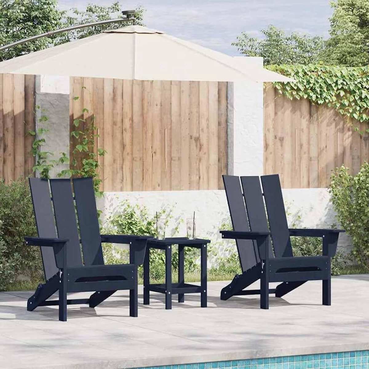 Tuinstoel 2 stuks marineblauw 80,5 x 74,5 x 92 cm van polyethyleen, met armleuningen en esthetische rugleuning, eenvoudige montage