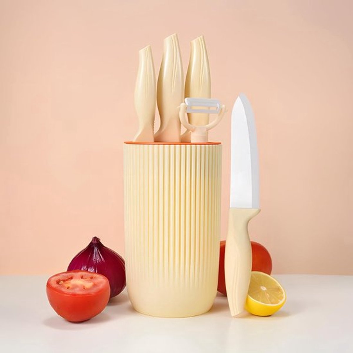 Professionele Keramische Kookmessen Set van 5 Stuks met Ergonomisch Handvat voor Snijden van Vlees, Groenten en Fruit
