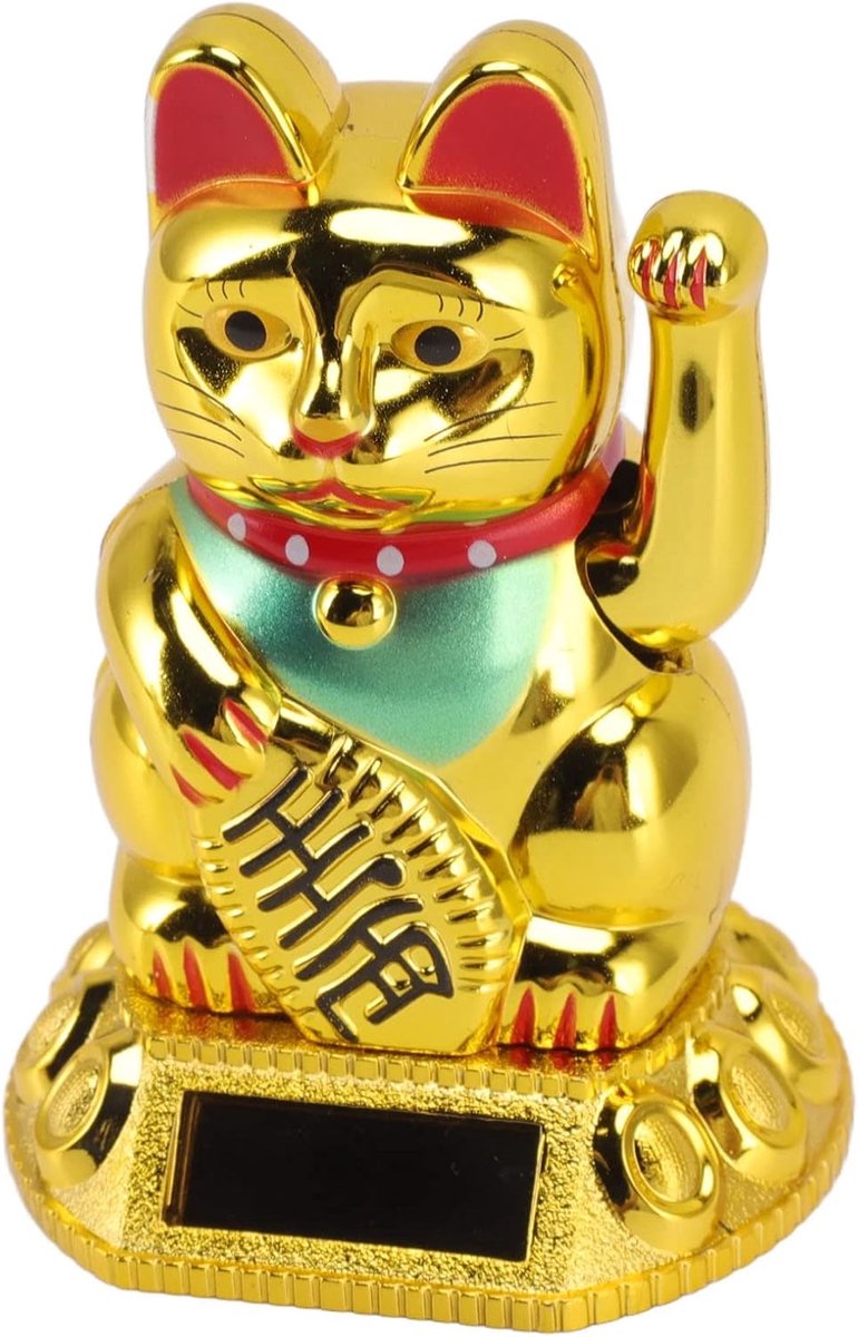 Chinese Gelukkige Kattendecoratie Zwaaiende Arm Zonnelamp Inductie Standbeeld Beeldje Geluk Decor voor Huis, Kantoor, Auto, Winkels, Restaurants (gouden)