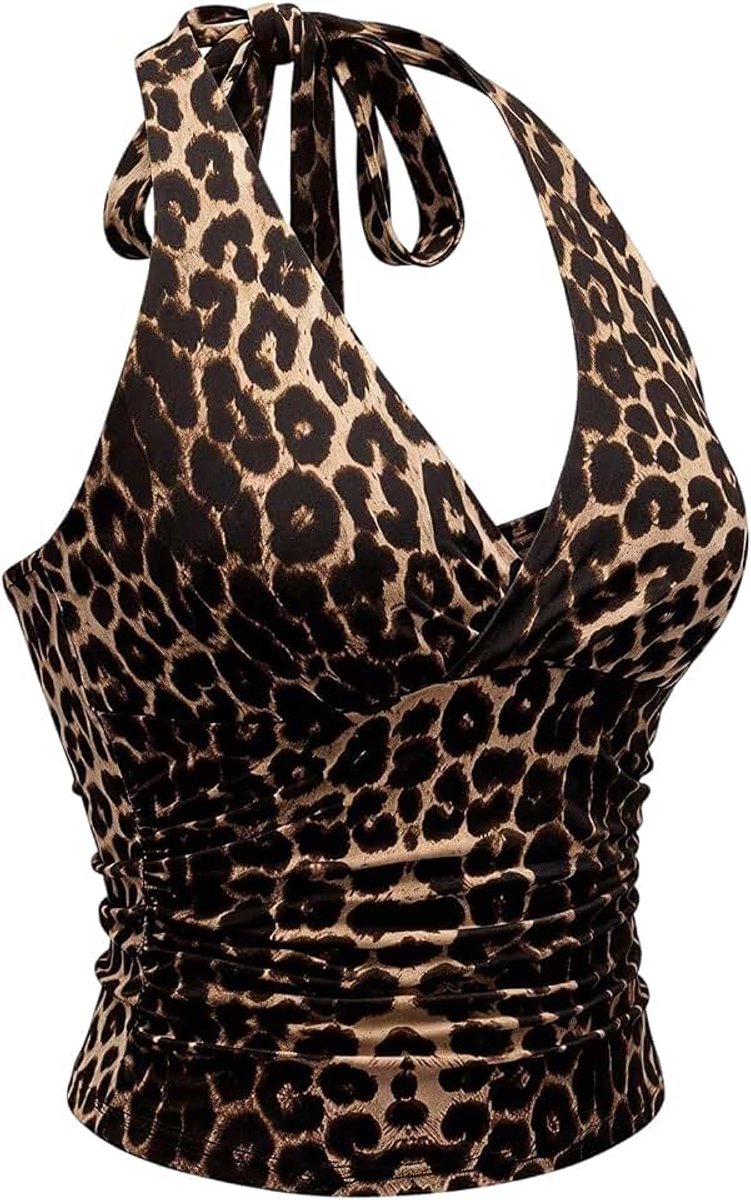 Damestop met luipaardpatroon, Y2K top, festival-outfit, halter-partytop