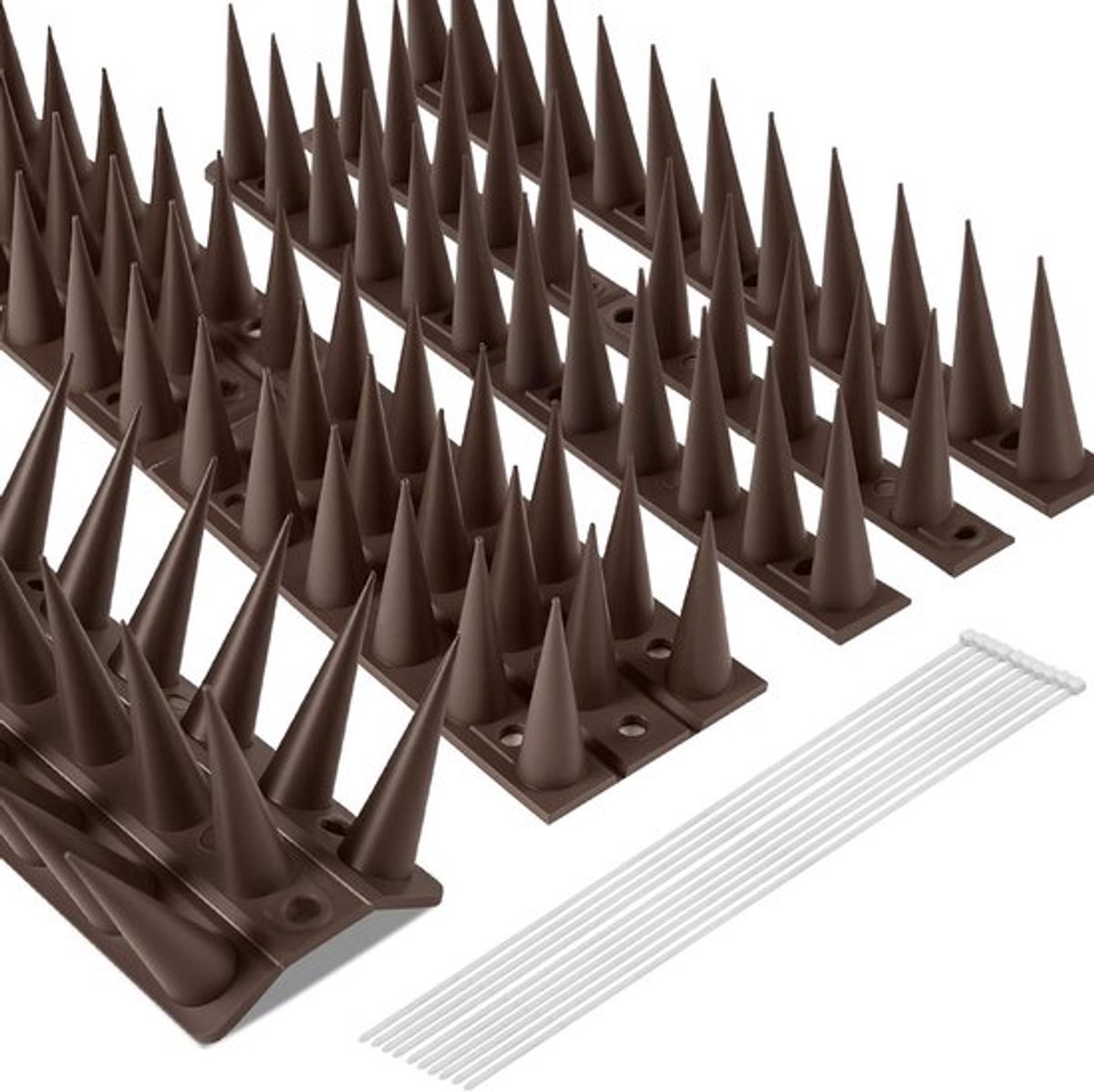Duivenverjaagpennen van kunststof 3,15 m - 14 stuks - Duivenafweermiddel voor balkon en daktuin - Vogelwerend met kabelbinders - Inclusief katten en honden - Bruin