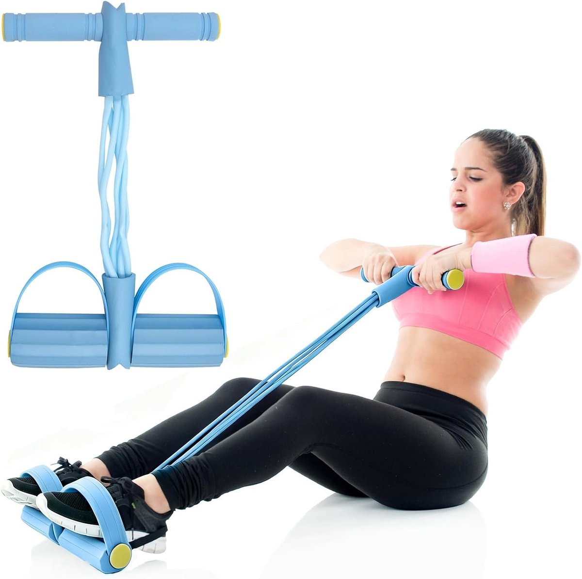 Effectieve Buiktrainer voor Thuisgebruik - Sit-up Trainingsapparaat met Pedaal en Elastische Trekkoord voor Bodybuilding en Fitness Oefeningen