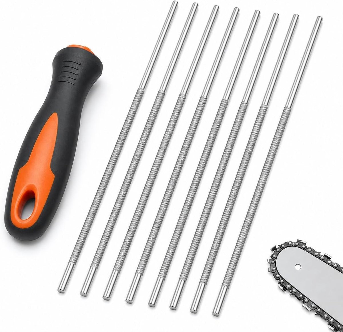 8 stuks 4,0 mm kettingzaagvijlen, ronde staalvijlen met handvat voor slijpen, geschikt voor 12/14/16 inch kettingzagen, slijpgereedschap voor onderhoud en precisie