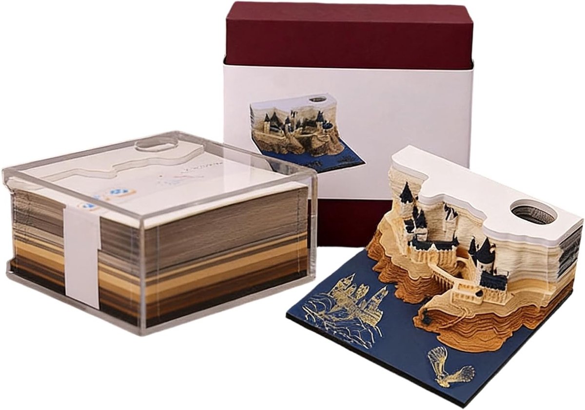 3D Kalender 2026 Ephemeride Blok Verwijderbare Magische Kasteel Bureau Kalender Weekplanner DIY Papieren Sculptuur Decoratie voor Kantoor en Thuis met Cadeauverpakking